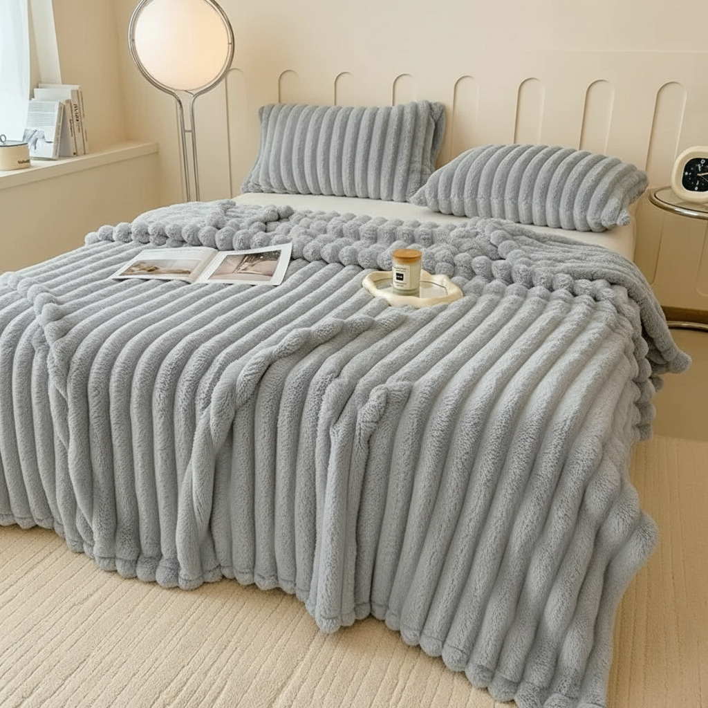 Plaid Luxe en Fausse Fourrure de Lapin Ultra Doux pour Lit & Canapé