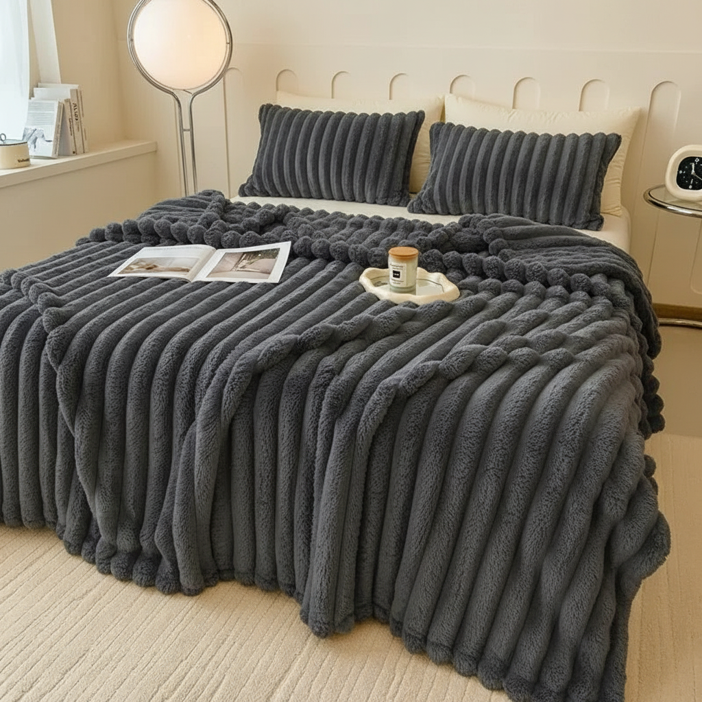 Plaid Luxe en Fausse Fourrure de Lapin Ultra Doux pour Lit & Canapé